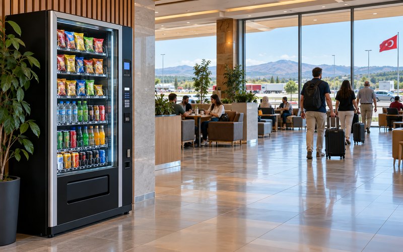 Dinlenme tesisi içinde içecek ve atıştırmalık otomatı