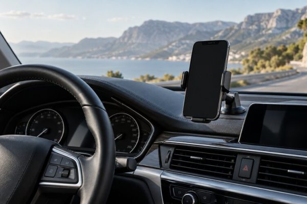 Otomobilde görüşü engellemeyen telefon tutucu