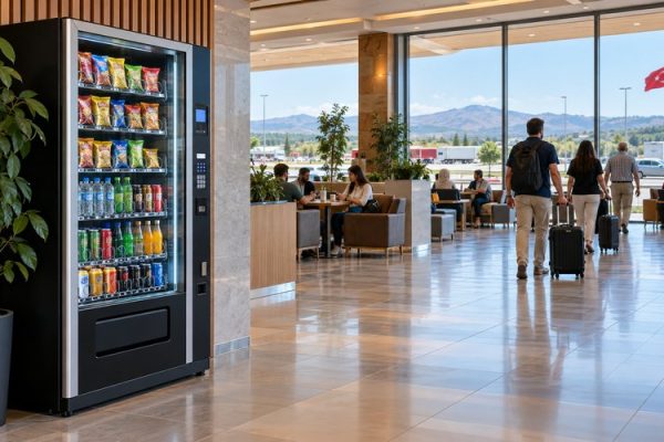 Dinlenme tesisi içinde içecek ve atıştırmalık otomatı