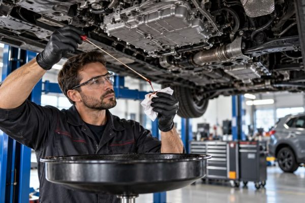 Serviste şanzıman yağı bakımı yapılan otomobil